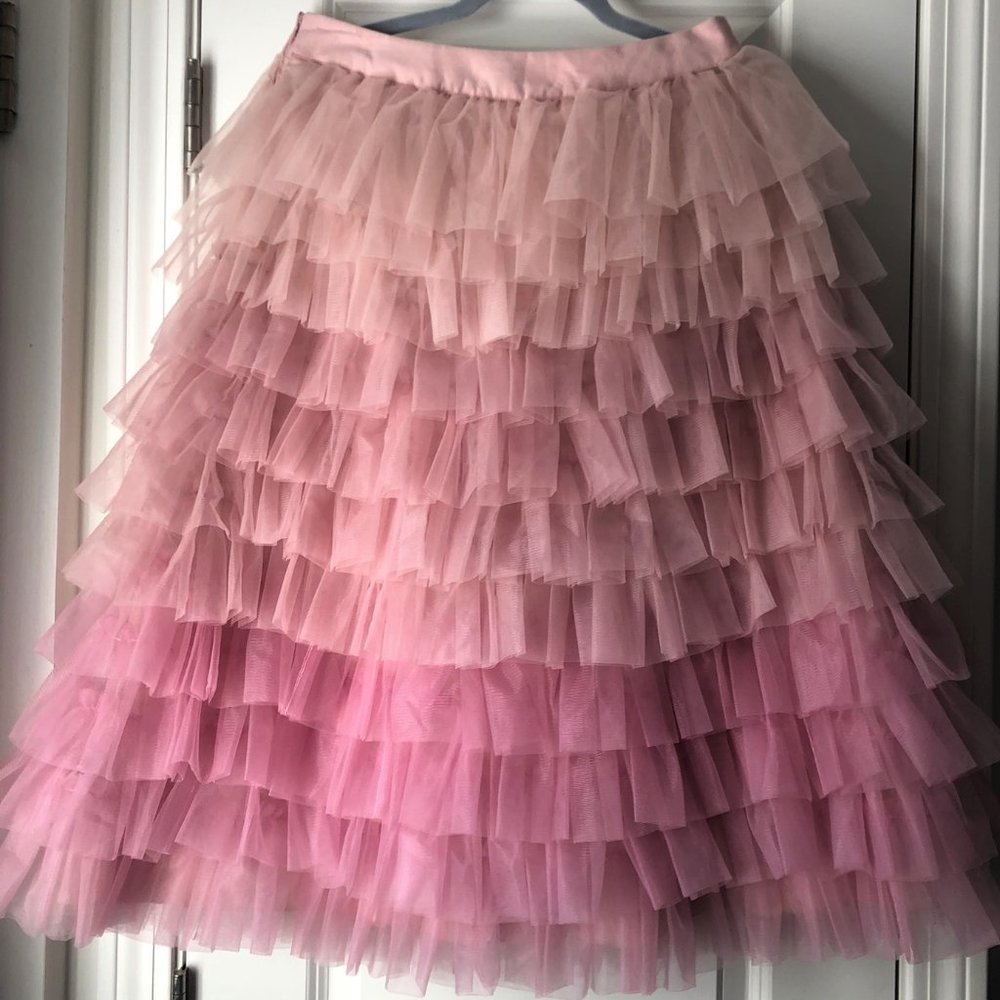 Anthropologie Pink Ombre Tiered Tulle Midi Skirt - Picture 5 of 16
